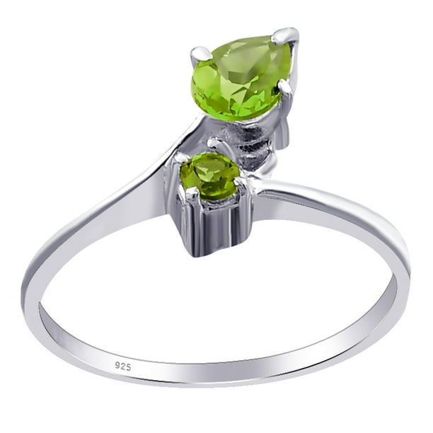 925 Sterling Silver Real Genuine Peridot Womens Wedding Band Ring 